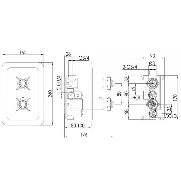 JTP Grosvenor Pinch Chrome Single Outlet Thermostatic Shower Valve with Black Indices #2