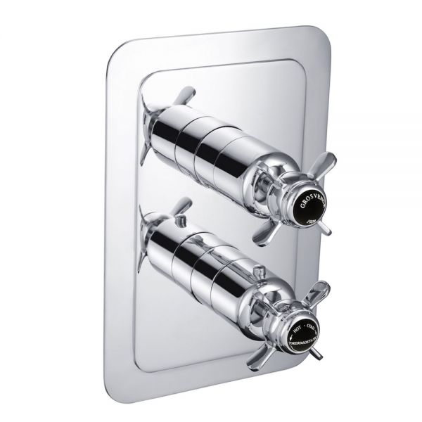 JTP Grosvenor Pinch Chrome Two Outlet Thermostatic Shower Valve with Black Indices