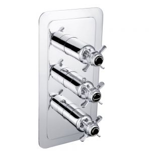 JTP Grosvenor Pinch Chrome Vertical Three Outlet Thermostatic Shower Valve with Black Indices