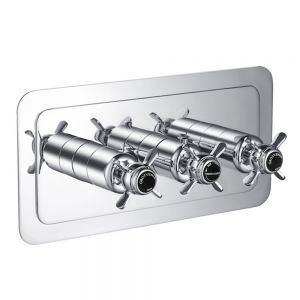 JTP Grosvenor Pinch Chrome Horizontal Three Outlet Thermostatic Shower Valve with Black Indices