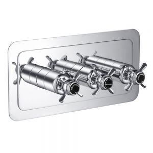 JTP Grosvenor Pinch Chrome Horizontal Two Outlet Thermostatic Shower Valve with Black Indices