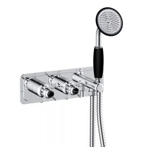 JTP Grosvenor Pinch Chrome Two Outlet Thermostatic Shower Valve with Handset Kit with Black Indices