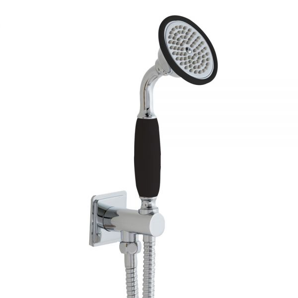 JTP Grosvenor Chrome Square Shower Kit with Wall Outlet, Handset and Hose with Black Indices