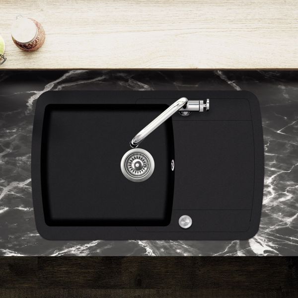Clearwater Gemini 1 Bowl Inset Jet Granite Kitchen Sink with Drainer 780 x 500 #2