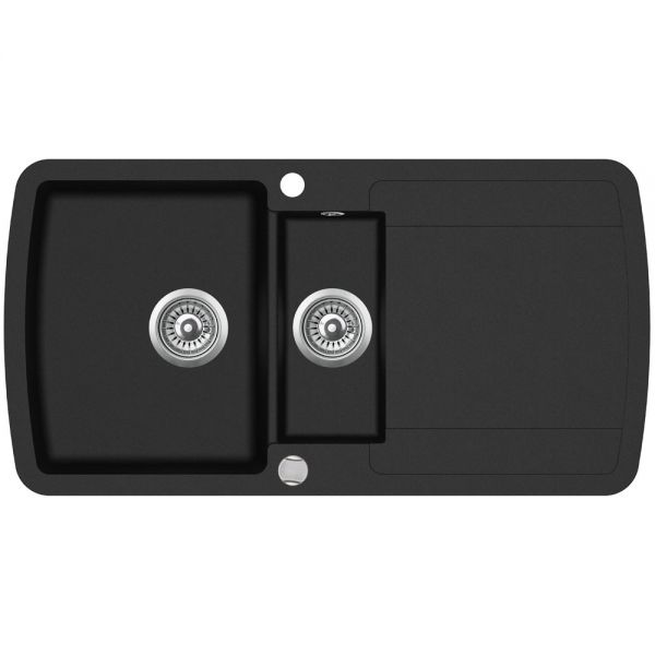 Clearwater Gemini 1.5 One and a Half Bowl Inset Jet Granite Kitchen Sink with Drainer 960 x 500