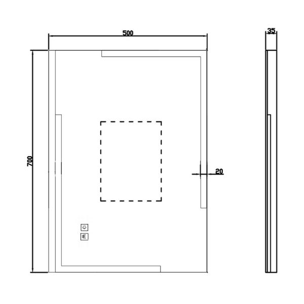 JTP Glance Rectangular LED Bathroom Mirror 500 x 700mm #2