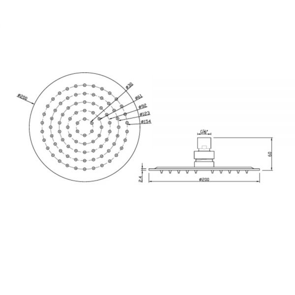 JTP Chrome 200mm Glide Extra Slim Round Shower Head #2