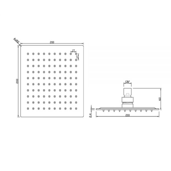 JTP Chrome 200mm Glide Extra Slim Square Shower Head #2