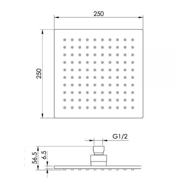 JTP Chrome 250mm Glide Extra Slim Square Shower Head #2