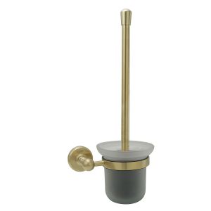 JTP Grosvenor Brushed Brass Wall Mounted Toilet Brush Set with Frosted Glass Holder