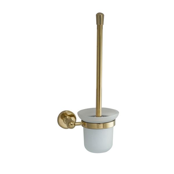 JTP Grosvenor Polished Gold Wall Mounted Toilet Brush Set with Frosted Glass Holder