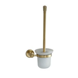 JTP Grosvenor Polished Gold Wall Mounted Toilet Brush Set with Frosted Glass Holder