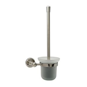 JTP Grosvenor Nickel Wall Mounted Toilet Brush Set with Frosted Glass Holder