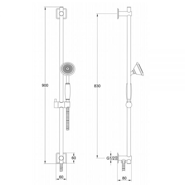 JTP Grosvenor Chrome 900mm Slide Rail Shower Kit with Round Handset and Hose #2