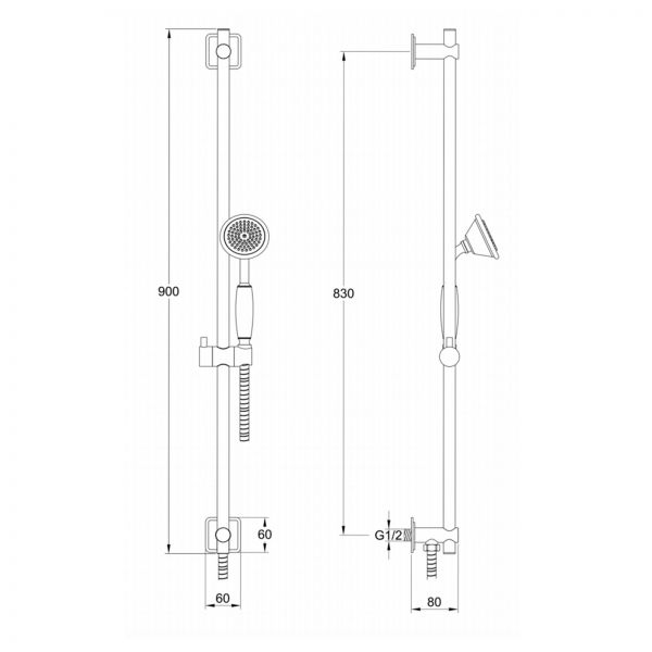 JTP Grosvenor Brushed Brass 900mm Slide Rail Shower Kit with Round Handset and Hose #2