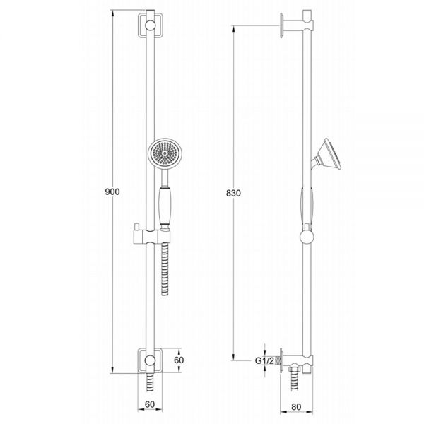 JTP Grosvenor Antique Brass 900mm Slide Rail Shower Kit with Round Handset and Hose #2