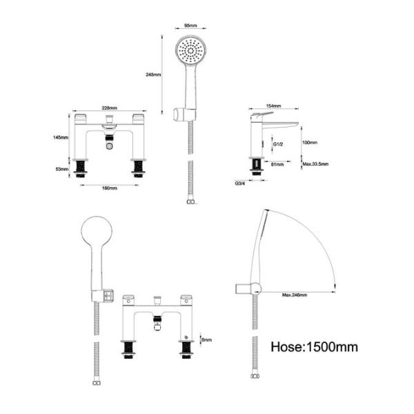 Britton Greenwich Matt Black Bath Shower Mixer Tap #2