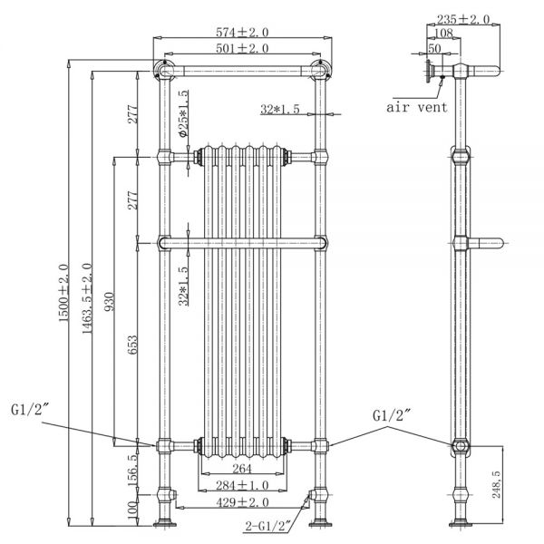 JTP Grosvenor 1500 x 574 Chrome Traditional Towel Radiator #2