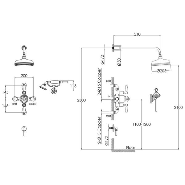 JTP Grosvenor Chrome Thermostatic Two Outlet Traditional Shower Kit #2