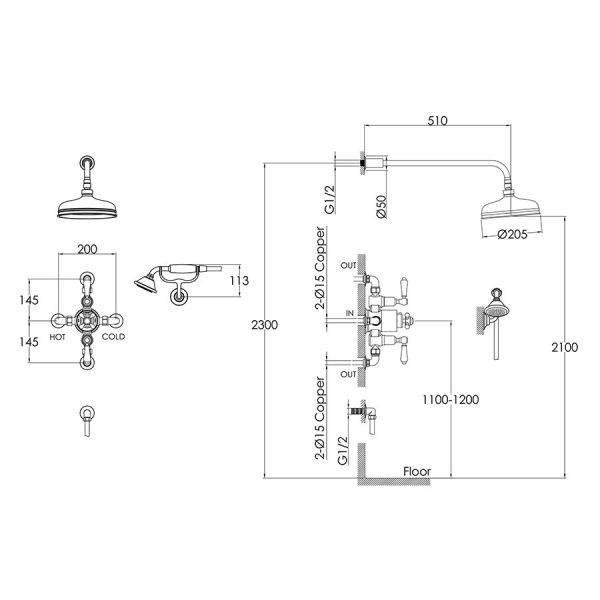 JTP Grosvenor Nickel Thermostatic Two Outlet Traditional Shower Kit #2