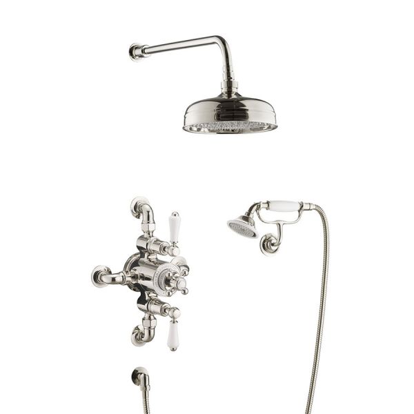 JTP Grosvenor Nickel Thermostatic Two Outlet Traditional Shower Kit
