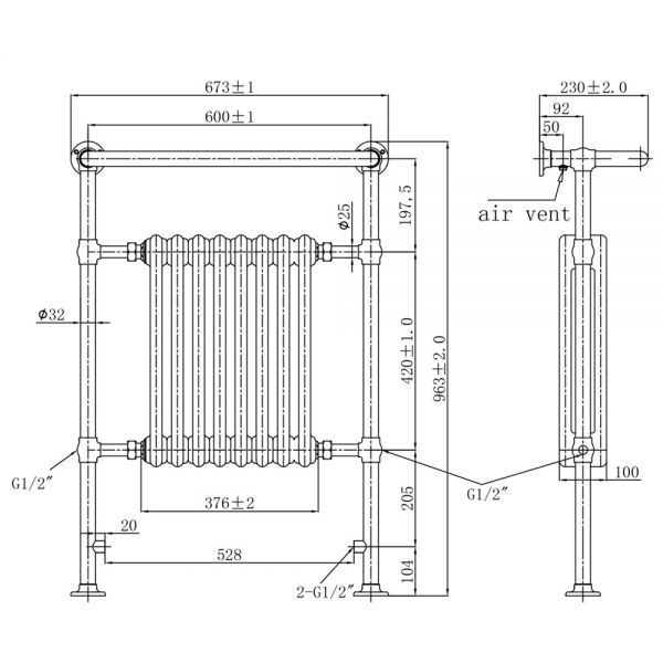 JTP Grosvenor 963 x 673 Chrome Traditional Towel Radiator #2