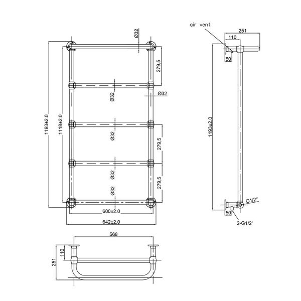 JTP Grosvenor Brushed Brass 1193 x 600 Towel Rail #2