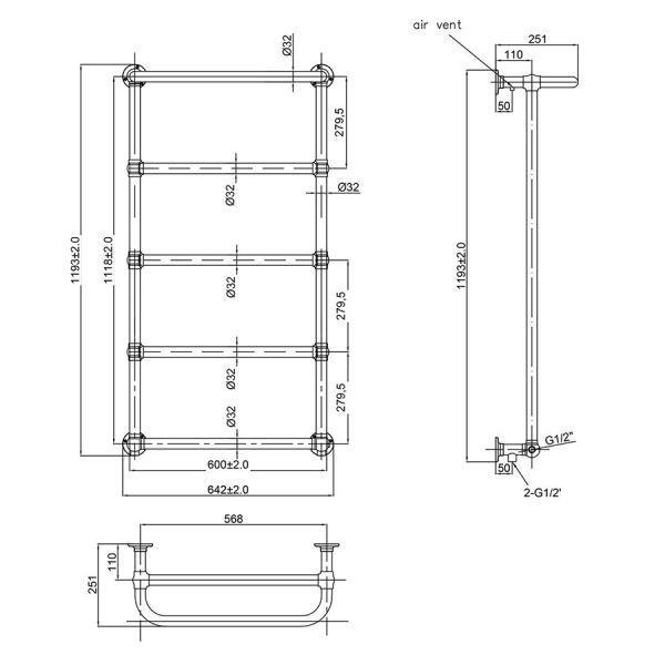 JTP Grosvenor Chrome 1193 x 600 Towel Rail #2