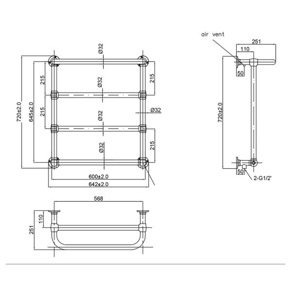 JTP Grosvenor Brushed Brass 720 x 600 Towel Rail #2