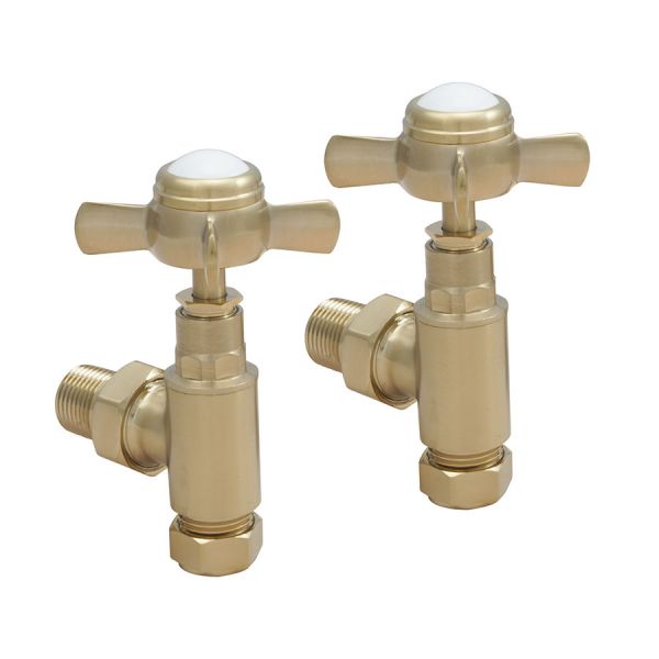 JTP Grosvenor Brushed Brass Angled Manual Radiator Valves