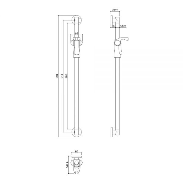 JTP Chrome Straight Grab Rail with Adjustable Handset Holder 1000mm #2