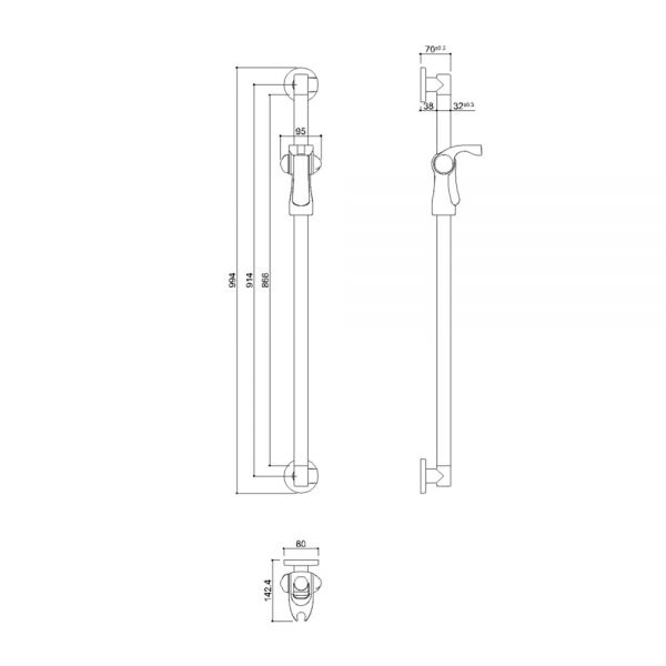 JTP White Straight Grab Rail with Adjustable Handset Holder 1000mm #2
