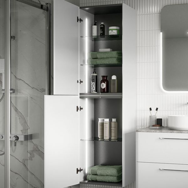Moods Gabwell White Gloss Tall 2 Door Wall Hung Bathroom Storage Unit #2