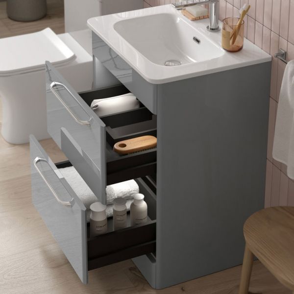 Moods Gabwell 600 Grey Gloss 2 Drawer Floor Standing Unit and Basin #3