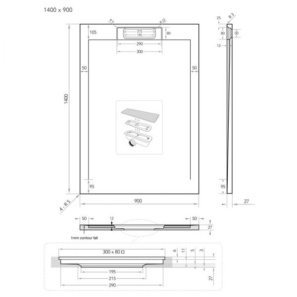 Tissino Giorgio Lux 1400 x 900 Rectangular Slate Effect Shower Tray #3