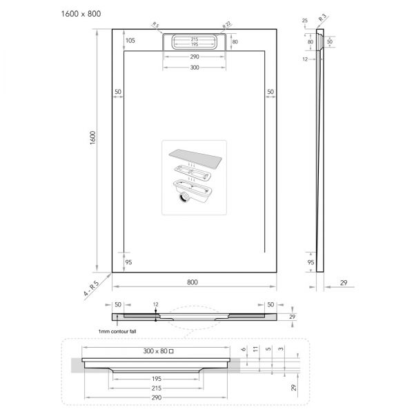 Tissino Giorgio Lux 1600 x 800 Rectangular Slate Effect Shower Tray #3