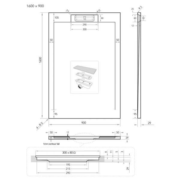 Tissino Giorgio Lux 1600 x 900 Rectangular Slate Effect Shower Tray #3