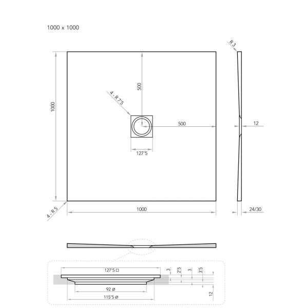 Tissino Giorgio2 1000 x 1000 Square White Slate Effect Shower Tray #2