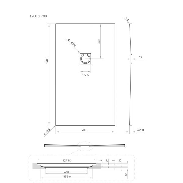 Tissino Giorgio2 1200 x 700 Rectangular Grey Slate Effect Shower Tray #2