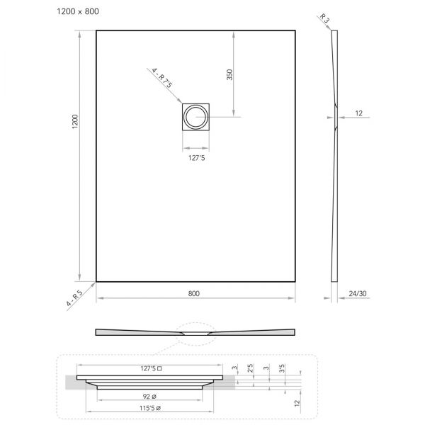 Tissino Giorgio2 1200 x 800 Rectangular Soft Taupe Slate Effect Shower Tray #2