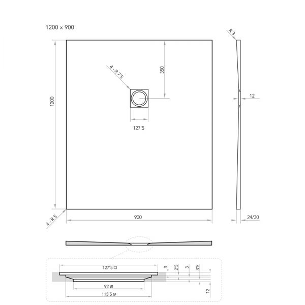 Tissino Giorgio2 1200 x 900 Rectangular White Slate Effect Shower Tray #2