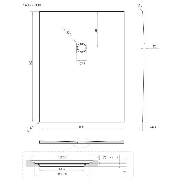 Tissino Giorgio2 1400 x 800 Rectangular White Slate Effect Shower Tray #2