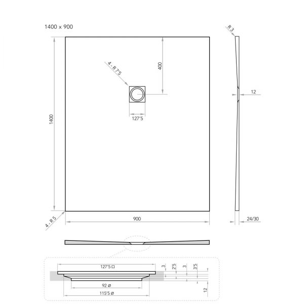 Tissino Giorgio2 1400 x 900 Rectangular Grey Slate Effect Shower Tray #2