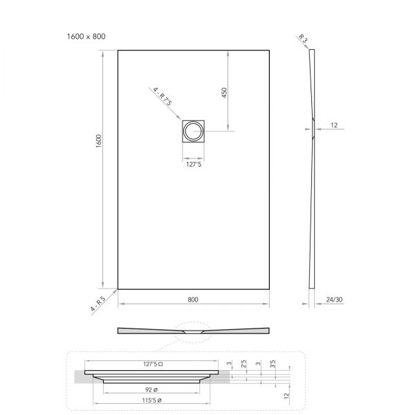 Tissino Giorgio2 1600 x 800 Rectangular White Slate Effect Shower Tray #2