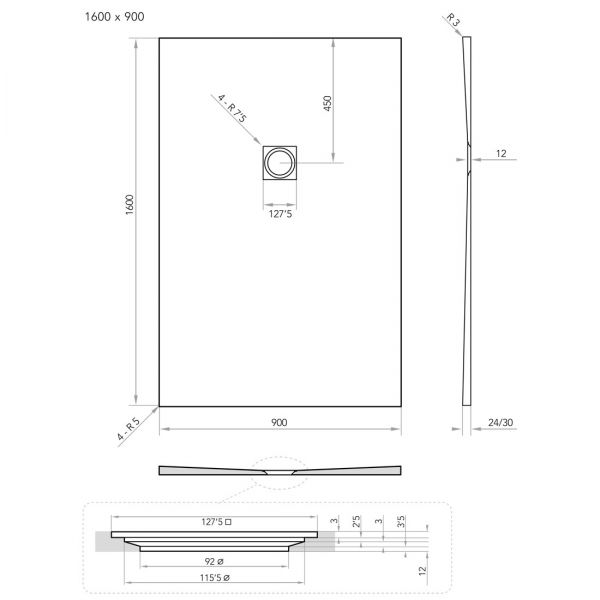 Tissino Giorgio2 1600 x 900 Rectangular Grey Slate Effect Shower Tray #2