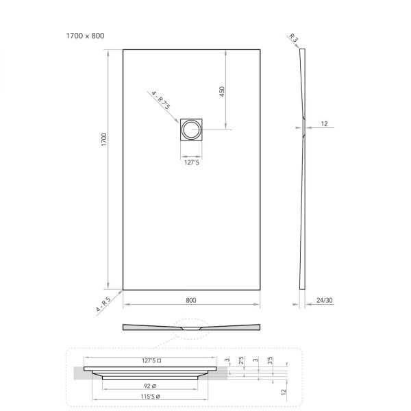 Tissino Giorgio2 1700 x 800 Rectangular Grey Slate Effect Shower Tray #2