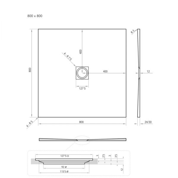 Tissino Giorgio2 800 x 800 Square Soft Taupe Slate Effect Shower Tray #2