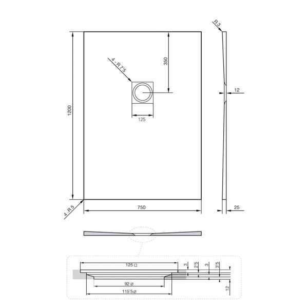 Tissino Giorgio2 1200 x 750 Rectangular Soft Taupe Slate Effect Shower Tray #2