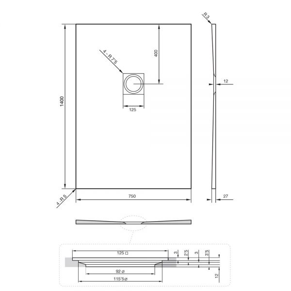 Tissino Giorgio2 1400 x 750 Rectangular Soft Taupe Slate Effect Shower Tray #2