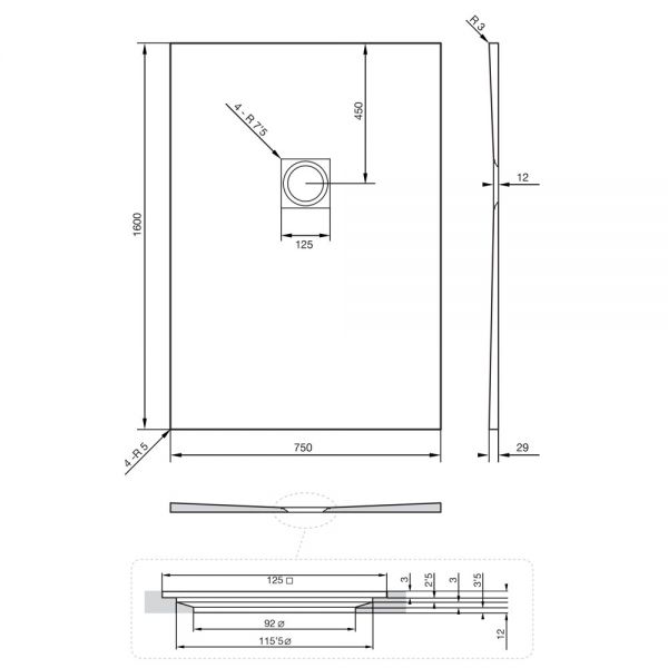 Tissino Giorgio2 1600 x 750 Rectangular Soft Taupe Slate Effect Shower Tray #2